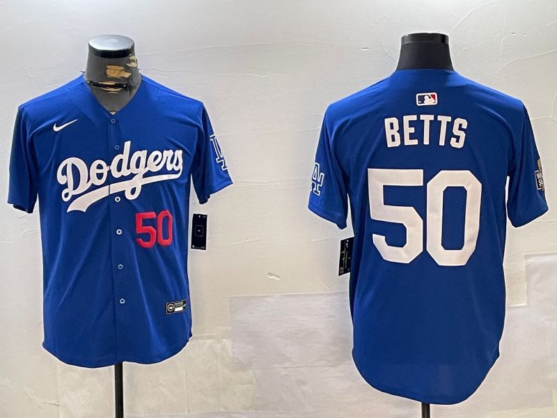 Men Los Angeles Dodgers 50 Betts Blue Game 2024 Nike MLB Jersey style 12163